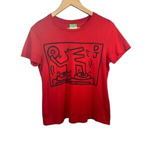UNITED COLORS OF BENETTON X KEITH HARING Women's DJ Dog Tee Shirt Red Size Small